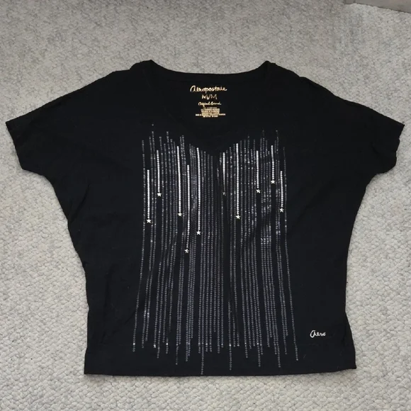 Aeropostale Black Short Sleeve Tee with Silver Accents - Picture 2 of 6